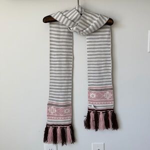 Striped Gray and Pink Scarf with Tassels